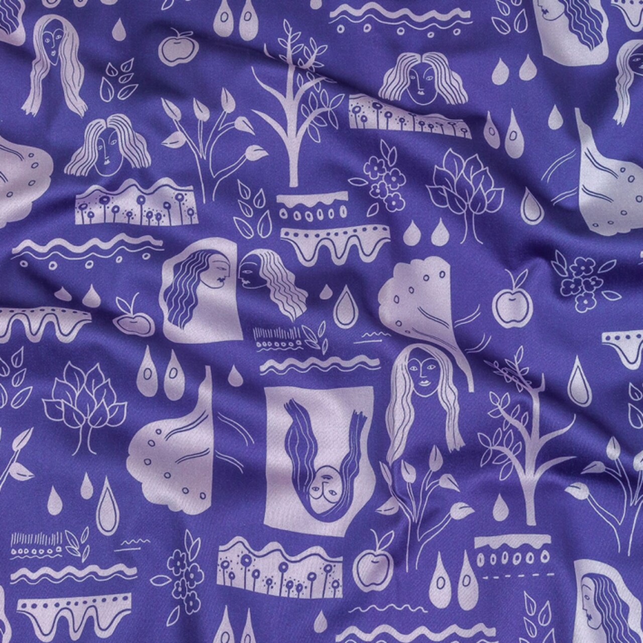1 Yard Stretch Cotton Sateen Purple Illustrative Symbols Indigo For It Print Fabric